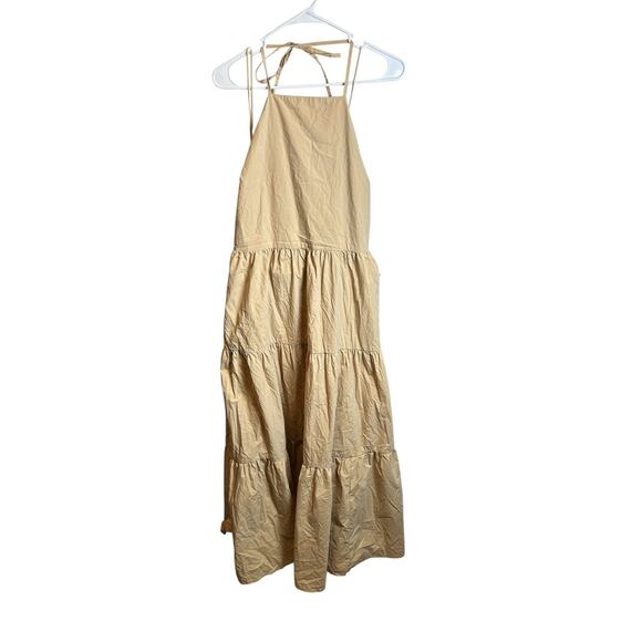 GAP Tie Back Halter Tiered Skirt Maxi Dress Beige Size 16 - Picture 3 of 7